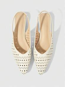 Sleekvia Women's Lightweight Hollow-Out Breathable Pointed Toe Low Heel Shoes, Elegant Minimalist Apricot Color Slip-On Shoes For Commuting, Office, Shopping, Afternoon Tea, Travel, Versatile Daily Wear - Apricot - View 2