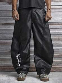 AXEPEAK Pantalones casuales de hombre con bolsillos en diagonal, estampado gráfico y ajuste holgado - Negro - Ver 3