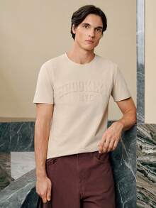 RONVEXI 标准版型男式卡其色短袖 T 恤 - 卡其色 - 查看 4