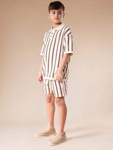 SUMWON Striped Crochet Polo And Short Co-Ord Set Collared Button Placket Summer Outfit Two Piece Casual Ensemble Vertical Stripe Pattern Textured Knit Vacation - Multicolor - View 8