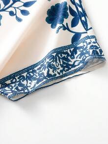 EMERY ROSE Women's Elegant Casual/Commute/Vacation Short Sleeve V-Neck Printed Loose Blouse - Multicolor - View 6