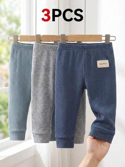 SHEIN 3 件装婴儿罗纹裤套装，秋季和春季