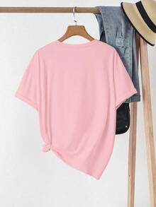EMERY ROSE Women's Casual Round Neck Pink Flamingo Print Short Sleeve T-Shirt - Baby Pink - View 2