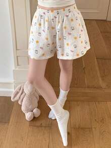 DAZY Cute Cartoon Bear & Fruit Print Textured Fabric Short Women Pajama Bottoms - White - View 9
