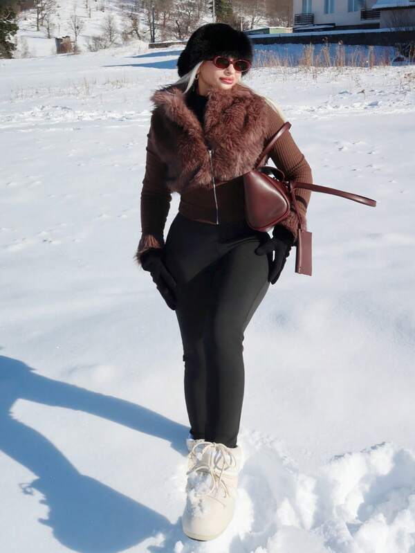 salliqueen Fashionable Street Style Faux Fur Zipper Long Sleeve Jacket For Women,Fall Clothes