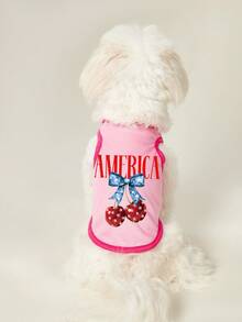 PETSIN 1pc Cherry Letter Printed Pet Vest, Breathable And Skin Friendly, Rose Red Pink Version - Multicolor - View 2