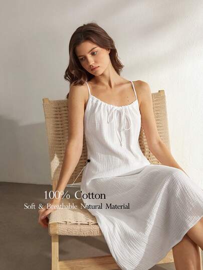 Ocili 女士纯色系带休闲吊带连衣裙家居服