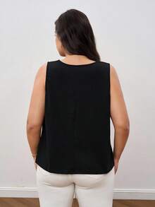 Reflora 大码女式水钻花朵装饰网眼拼布吊带背心 女式休闲上衣，女式优雅上衣，上衣 女式上衣，抹胸，女式背心，海滩，商务休闲女装，女式抹胸，优雅 - 黑色 - 查看 3