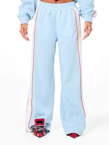 BABYPHAT Side Stripe Detail Sweatpants With Elastic Waistband And Relaxed Wide Leg Casual Comfort Tracksuit Bottoms Loungewear - Baby Blue - View 1