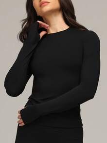 Sigmas Women's Women's Slim Fit Long Sleeve Crewneck T Shirt - Black - View 6