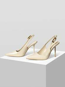 Mnmlis Women's Pointed Toe Buckle Design Fashionable High Heels, Versatile For Daily Wear Valentine's Day - Apricot - View 8