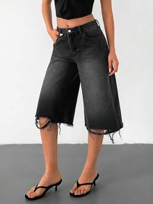 EURMUSE Quần short denim nữ - màu đen - Xem 3