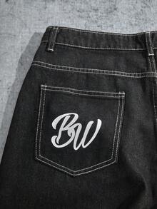 Manfinity ZONE917 Quần Jeans Ống Rộng Túi In Chữ Thường Ngày Cho Nam - màu đen - Xem 6