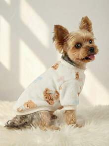 PETSIN 1 Pc Cute Scarf Bear Bow Printed Pet Autumn/Winter Thick Flannel Pet Warm Clothes - Multicolor - View 6