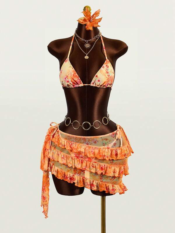 Zestiva 3件套扎染渐变印花性感女士比基尼套装，夏季沙滩装