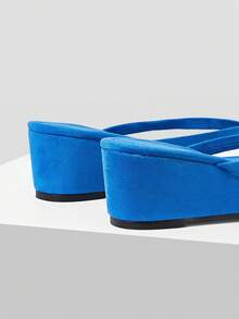 Mnmlis 多巴胺皇家蓝坡跟女式厚底加厚人字拖鞋外穿女鞋增高5厘米百搭凉鞋 - 寶藍色 - 查看 5