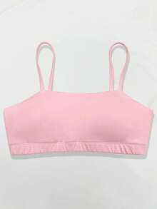 SHEIN Velisys 女士纯色纤细肩带简约运动胸罩，休闲日常穿着 - 粉色 - 查看 7