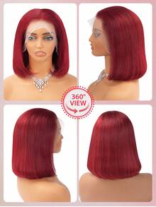 Tóc giả Bob màu đỏ làm từ tóc thật 13x4, tóc giả ren phía trước cho phụ nữ, tóc khỏe và bền, được nhổ sẵn bằng tóc con, tóc giả ren phía trước trong suốt 180% mật độ - SRed - Xem 2