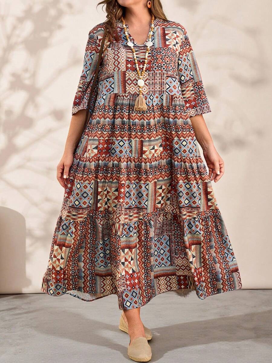 EMERY ROSE Đầm nữ cỡ lớn kiểu dáng thường ngày, họa tiết hoa cổ điển, thích hợp cho kỳ nghỉ hè. - Nhiều màu - Xem 1