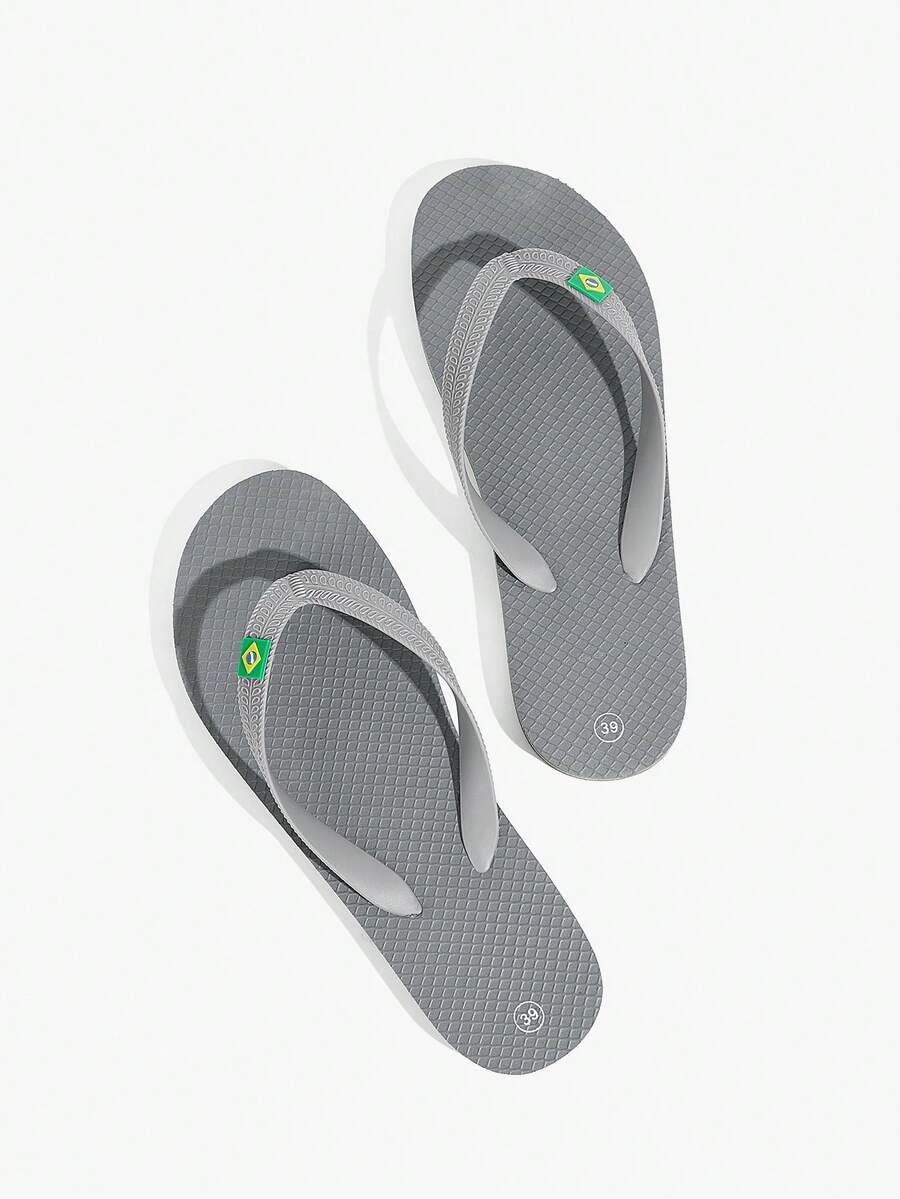 Grefit 撞色印花平底沙滩拖鞋，室内外皆宜，轻便舒适，防滑，适合户外行走，街头时尚，多功能平底拖鞋，室内外皆宜，假日季人字拖，热带风情，纯色设计，适合海滩度假穿着 - 淺灰色 - 查看 1