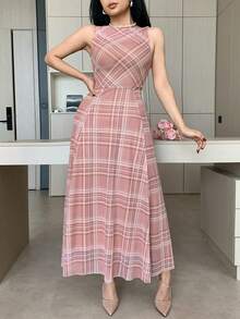 DAZY 女士优雅不对称中长连衣裙，无袖，夏季婚礼宾客礼服 - 粉色 - 查看 4