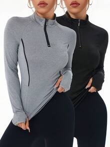 Easithlete Women's Casual Quarter Button Thumb Hole Sports Sweatshirt, Autumn - Multicolor - View 1