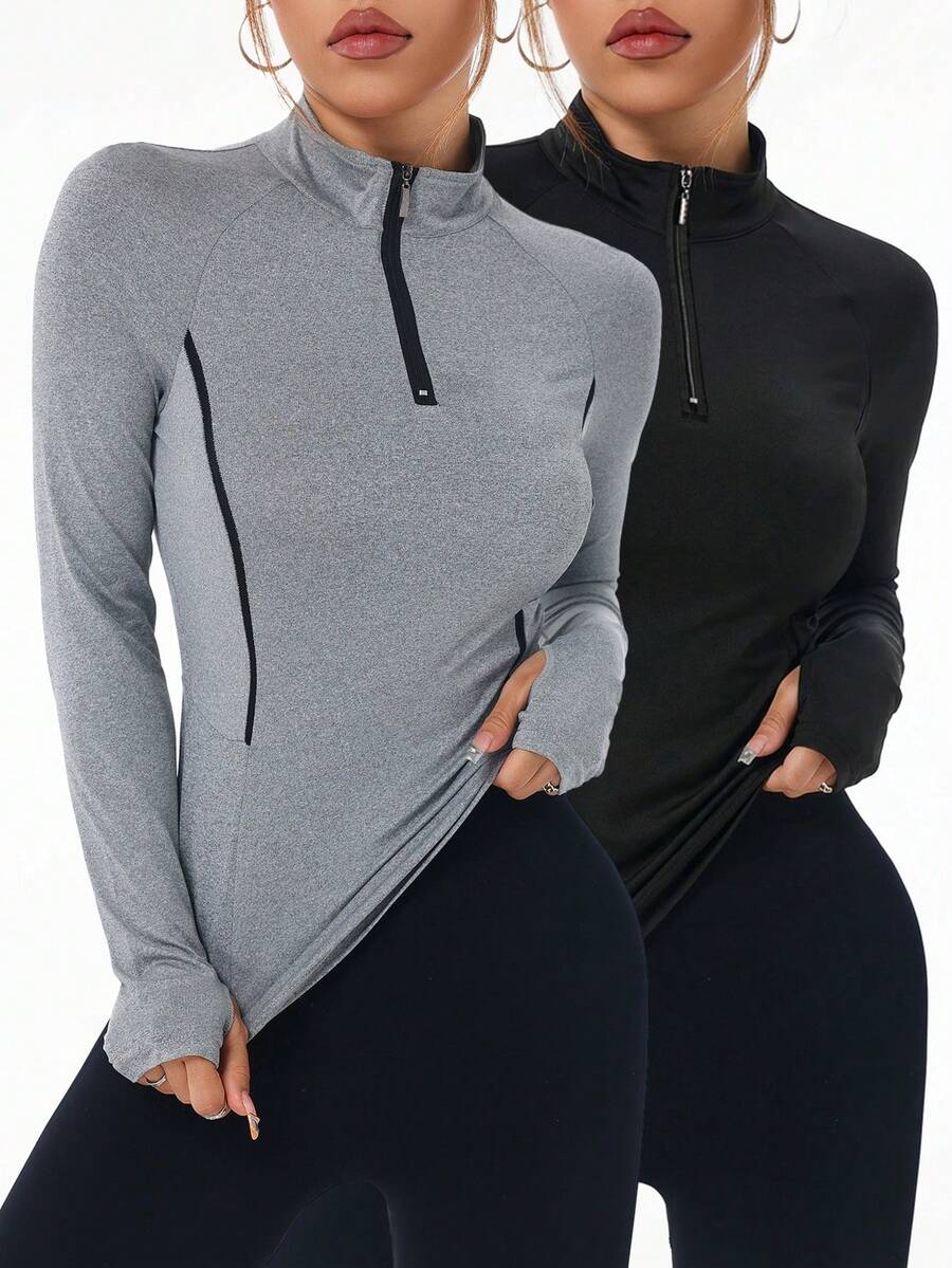 Easithlete Women's Casual Quarter Button Thumb Hole Sports Sweatshirt, Autumn - Multicolor - View 1