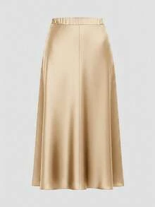 Firerie Plus Size Elegant Solid Color A-Line Skirt, Versatile For Commuting - Apricot - View 2
