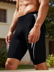 Surfspeed Men's Graphic Print Black Casual Fashion Knee-Length Swim Trunks Men Black Swim Trunk Mens Swimming Long Shorts Mens Swim Biker Shorts Compression Swim Shorts Men Swimming Pants Men - Black - View 2