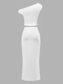 2pcs Tween Girls Floral Print Asymmetrical Shoulder T-Shirt And Maxi Skirt Set, Casual Vacation Beach Tropical Hawaii Summer Outfit - Pink - View 2