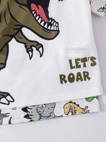 SHEIN 4 Stücke/Set Kleine Jungen Lässig Cartoon Dinosaurier Muster Rundhals Kurzarm T-Shirt und Shorts 2 Stücke Outfit, geeignet für den Sommer - Verschiedenfarbig - Übersicht 4