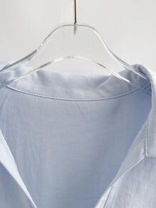 Lyxana Women's Casual Blue Fabric Batwing Short Sleeve Collared Shirt With Flared Hem - Blue - View 3