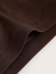 Revavyn Ruffle Trim Mesh Overlay Top Cute Funny Shirts  - Coffee Brown - View 4