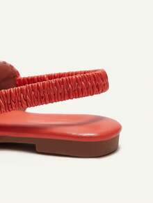 Cozy Pixies A Pair Of Girls' Orange And White Plaid Pearl Bow Summer Elastic Open-Toed Sandals, Suitable For Daily Wear, With Skirts, Summer Beach Leisure Play, Weekend Outing Party Princess Style Vacation - Orange - View 8