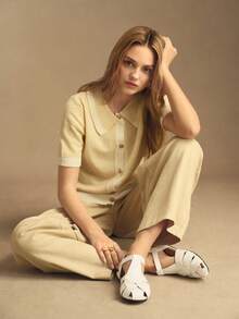 Rosivie 春夏新款白色闭趾编织镂空复古设计平底女鞋情人节特惠 - 白色 - 查看 3