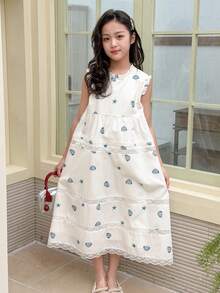 DAZY Tween Girl Starfish Print Frill Trim Loose Cute Dress - White - View 4