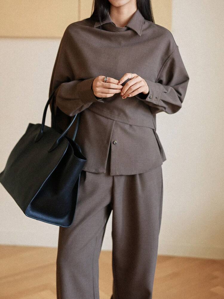 Spring & Summer Slim Fit Casual Commuter Professional Outfit, Cropped Top And Straight Leg Pants Set, Elegant Commuter Old Money Style For Women Business Casual Woman