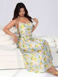 Solflare Đầm hai dây casual in hình chanh, khẩu hiệu du lịch, dành cho nữ, cỡ lớn. - Nhiều màu - Xem 6