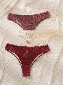 PetitDoll 3pcs Women's Minimalist Sexy Lace Thong Panties - Multicolor - View 2