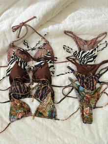 Elavelle Springbreak 女士随机印花细肩带金属装饰性感比基尼套装，夏季沙滩装 - 彩色 - 查看 1