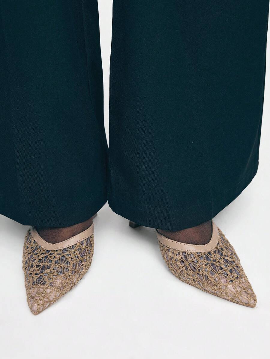 Mnmlis Women's Lace Slip-On High Heel Shoes, Fashionable And Versatile For Daily Wear - Apricot - View 1