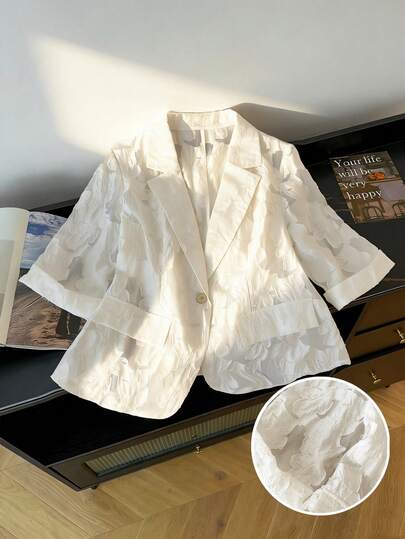 GlowEve CURVE Plus Size Women Floral Jacquard Blazer Jacket With Clover Decor Button, Elegant For Work, Party, Business Casual