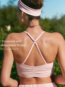 GLOWMODE Valentine's Day FeatherFit™ Lovely Day Buttery-Soft Sweat-Wicking Adjustable Straps Removable Cups Ruched Sports Bra Low Impact Yoga Studio Daily Wear - Pink - View 2