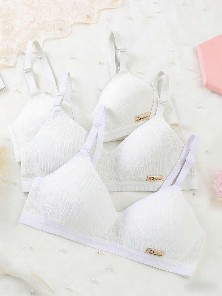 3pcs/Set Teen GirlWireless Comfortable Non-Removable Cup Adjustable Strap Bras - White - View 1