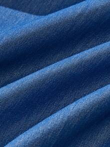 SHEIN Genkimix Kids Áo tank top bèo nhún hình trái tim và quần ống rộng kiểu jeans đính đá cho bé gái. - Màu xanh lam - Xem 6