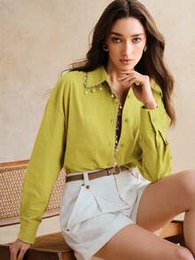 Anewsta Spring Fashion New Stylish Casual Commuter Versatile Blouse For Women - Mustard Yellow - View 7