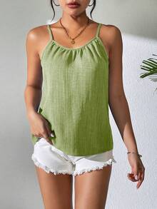 Balvessa Women's Solid Color Pleated Casual Versatile Summer Camisole - Lime Green - View 4