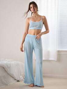 Ocili Women's Blue Camisole And Elastic Waist Pants Casual Pajama Set - Blue - View 1