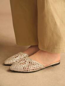 Rosivie Korean Version Of Microfiber Insole Quick-Drying Lightweight Net Bread Slippers Summer Fashion Flat Bottom. - Gold - View 4