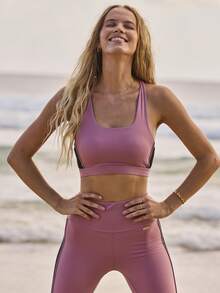 Aralina 柔光休闲七分拼接紧身裤套装 - 藕粉色 - 查看 7